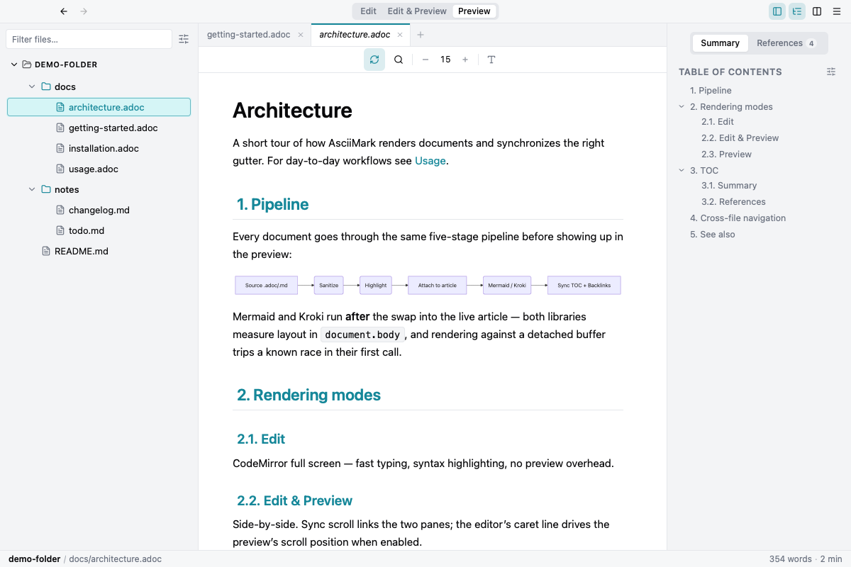 Active workspace with one pinned tab and one preview tab in italic