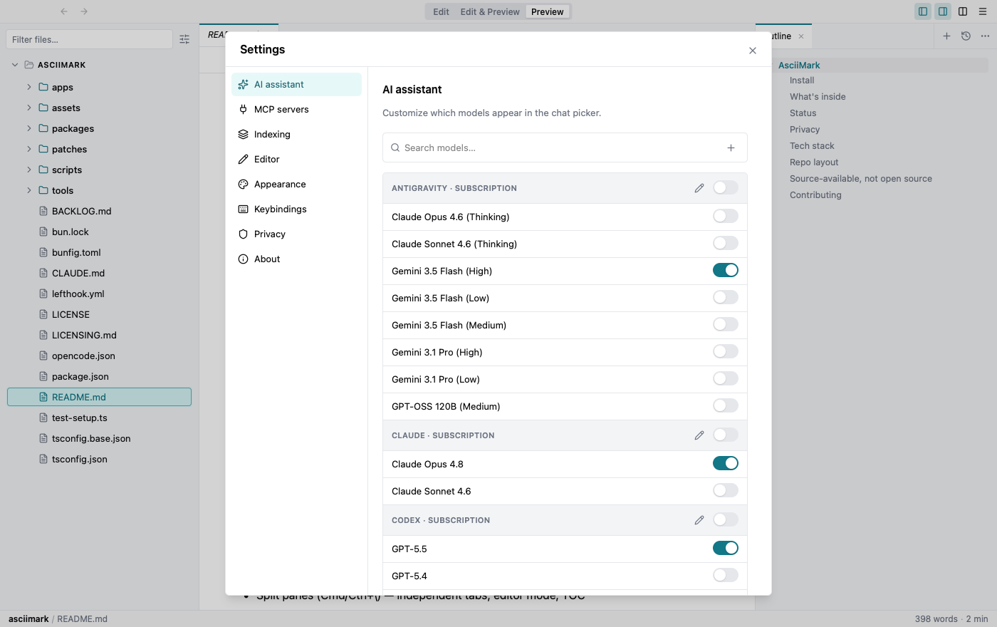 Manage providers and models in Settings.