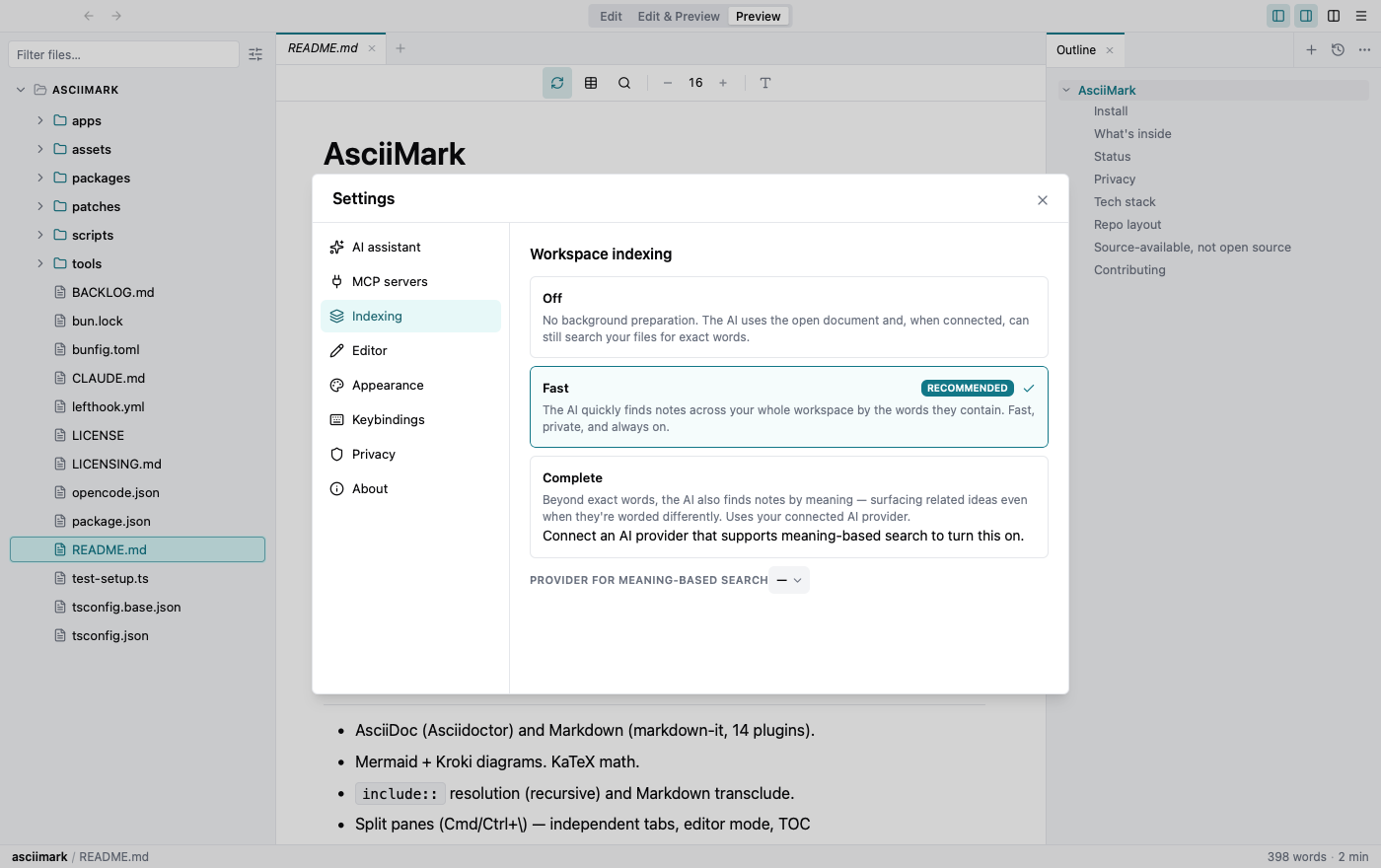 Choose how the assistant searches your workspace.